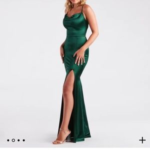 Windsor green satin gown
